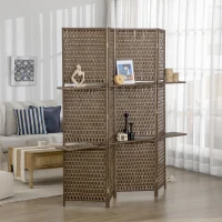 HOMCOM Paravent intérieur séparateur de pièce 4 panneaux 2 étagères bois de pin tressée fibres de papier 181 x 180 cm marron(m-10)