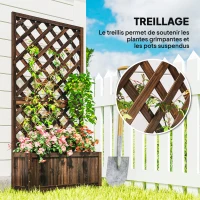 Outsunny Jardinière avec Treillis - bac à Fleurs - jardinière sur Pied - dim. 72,5L x 31,5l x 149,5H cm Inserts d'irrigation Inclus Bois Sapin traité carbonisation(m-4)