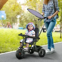 HOMCOM Tricycle Enfants Pare-Soleil Pliable Canne Amovible Benne Rangement 105 x 47 x 98 cm Acier Bleu et Noir(m-2)