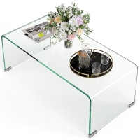 HOMCOM Table basse en verre table de salon rectangulaire design moderne en verre trempé avec bords arrondis sûrs transparent