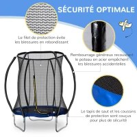 HOMCOM Trampoline Ø 183 cm avec filet de sécurité et revêtement antirouille galvanisé usage extérieur bleu et noir(m-4)