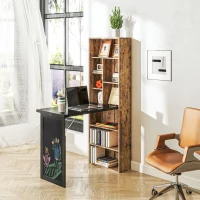 HOMCOM Bureau d'ordinateur pliable avec bibliothèque, poste de travail, tableau noir et étagère réglable, 98x51x153cm, marron(m-10)