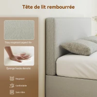HOMCOM Tête de lit murale en lin, 140 x 60 cm, tête de lit suspendue rembourrée pour chambre à coucher, crème(m-5)
