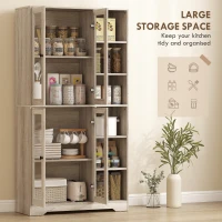 HOMCOM Multi-Storage Kitchen Cabinet, with Glass Doors - Grey Wood-Effect(m-4)