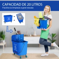 HOMCOM Cubo de Fregona con Ruedas 20 L Cubo de Fregar con Escurridor y Asa de Transporte para Doméstico y Comercial Azul(m-4)