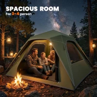 Outsunny Pop Up Tent 3000mm Waterproof Camping Tents with Mesh Windows 3-4 People Green(m-5)