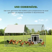 PawHut Galinheiro Exterior 2,8x3,4x1,9 m Cobertura de Tecido Oxford Anti-UV Impermeável Fechos para 10-16 Galinhas Prata(m-7)