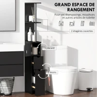 HOMCOM Meuble colonne salle de bain armoire de salle de bain avec tiroirs étagères ouvertes placard 15 x 33 x 136,8 cm noir(m-4)