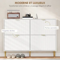HOMCOM Meuble à chaussures 20 paires avec 4 tiroirs rabattables, portes cannelées et étagères réglables, 105x24x91,5cm, blanc(m-4)