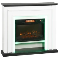 HOMCOM Cheminée électrique 1800W, fausse cheminée décorative lumières LED RGB, effet flamme, manteau, 105 x 27 x 97 cm, noir(m-12)