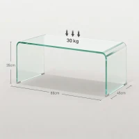 HOMCOM Table basse en verre table de salon rectangulaire design moderne en verre trempé avec bords arrondis sûrs transparent(m-3)