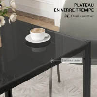 HOMCOM Table à manger pour 4 personnes, table de cuisine avec plateau en verre trempé et pieds en acier, 75 x 75 x 75 cm, noir(m-4)