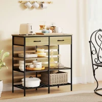 HOMCOM Buffet cuisine, meuble de rangement avec 2 tiroirs et 3 étagères ouvertes, 90 x 40 x 91 cm, bois naturel et noir(m-7)