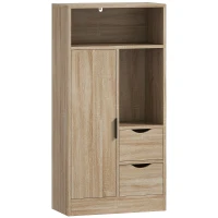 HOMCOM Meuble de salle de bain, meuble de rangement étroit avec 2 tiroirs, compartiments ouverts, 50x25x100cm, bois naturel(m-12)