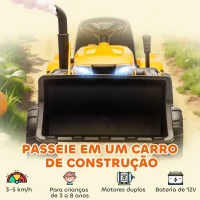 AIYAPLAY Trator Elétrico para Crianças com Reboque e Pá 12V Motor Duplo Luzes Música Conexão Sem Fios USB 146x58x58,5 cm Amarelo(m-4)
