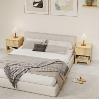 HOMCOM Lot de 2 tables de chevet étroite, table d'appoint compartiment ouvert 1 tiroir, panneaux cannelés 43x40x55cm naturel(m-8)