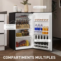 HOMCOM Réfrigérateur congélateur petit réfrigérateur 91 L étagères modulables design sous-comptoir 47,5 x 44,2 x 84 cm noir(m-6)