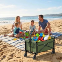 Outsunny 81L Festival Trolley on Wheels, Compact Garden Folding Trolley Cart with Adjustable Handle 80L Green(m-9)