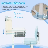 HOMCOM Ensemble bureau et chaise pour enfants hauteur réglable et plateau inclinable 0-60° table 80 x 52 x 88-109 cm bleu(m-4)