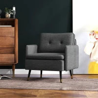 HOMCOM Fauteuil scandinave dossier capitonné avec passepoil en tissu 72 x 70 x 80 cm gris et pieds en métal noir et doré(m-10)