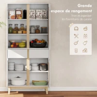 HOMCOM Buffet haut cuisine, armoire de cuisine avec 4 portes, 2 tiroirs et étagères réglables, 80x35x170cm, blanc et chêne(m-4)