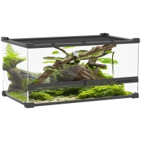 PawHut Reptile Glass Terrarium, Reptile Vivarium with Front Ventilation, Escape-Proof Knob Lock, Glass Enclosure for Lizards, Horned Frogs, Snakes, 50 x 30 x 25 cm, Black(m-11)