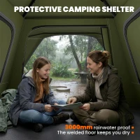 Outsunny Pop Up Tent 3000mm Waterproof Camping Tents with Mesh Windows 3-4 People Green(m-6)