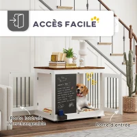 PawHut Cage pour chien cage chien intérieur avec 2 portes tableau noir pour chiens taille moyenne 20 kg 80 x 60 x 70 cm blanc(m-5)