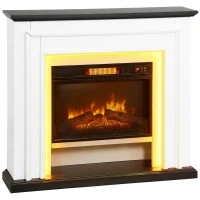 HOMCOM Cheminée électrique 1800W, fausse cheminée décorative lumières LED RGB, effet flamme, manteau, 105 x 27 x 97 cm, noir(m-11)
