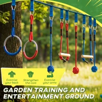 AIYAPLAY Ninja Line infantil 10m conjunto Slackline 9 peças com 2 argolas de ginástica 3-in-1 balanço 2 barras de escalada para 3-8 anos Multicolorido(m-4)