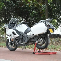 HOMCOM Béquille Moto Arrière 150 kg avec Fourches U & L Réglables, Lève-Moto en Acier pour Entretien & Réparation - Rouge(m-10)