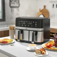 HOMCOM Friteuse à air sans huile, Air Fryer, double compartiment 8,5 L, 2700 W - 8 programmes, température réglable, minuterie(m-10)