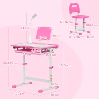 HOMCOM Ensemble chaise et bureau pour enfants avec lampe LED hauteur réglable plateau incliné support de lecture rose(m-3)