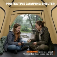 Outsunny Pop Up Tent 3000mm Waterproof Camping Tents with Mesh Windows 3-4 People Khaki(m-6)