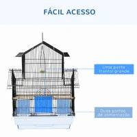 PawHut Gaiola para Pássaros de Aço com Bandeja Removível e 2 Comedouros, Periquitos e Pintassilgos 50,5x41x63 cm Branco(m-6)