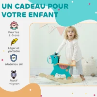 AIYAPLAY Cheval à bascule pour enfants, âne jouet à bascule bébé en bois avec guidon et base stable, 59 x 27 x 43 cm, vert foncé(m-6)