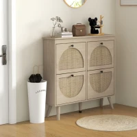 HOMCOM Meuble à chaussures 4 abattants 20 paires étagère réglable style bohème pieds en bois massif 105 x 24 x 97,5 cm naturel(m-10)