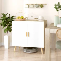 HOMCOM Buffet meuble de rangement avec poignées en bambou étagère ajustable base surélevée 76 x 41,2 x 74 cm blanc bois naturel(m-10)
