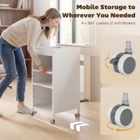 HOMCOM Mobilny regał na książki z regulowanymi półkami, 3-poziomowy wózek z górnym koszem, biały(m-4)