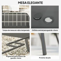 Outsunny Conjunto de Mesa e 6 Cadeiras para Terraço com Orifício para  Chapéu de Sol e Tampo em Vidro para Terraço ou Pátio Cinzento(m-4)