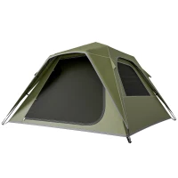 Outsunny Pop Up Tent 3000mm Waterproof Camping Tents with Mesh Windows 3-4 People Green(m-11)