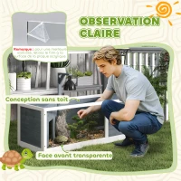 PawHut Maison pour tortues enclos avec toit ouvrant support lampe plateau fenêtre panoramique 120 x 50 x 40 cm gris(m-5)