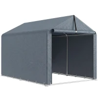Outsunny Tenda Garagem 2,2x1,6 m Impermeável Tenda para Equipamentos com Porta Enrolável Telhado a Duas Águas Estrutura de Aço Resistente aos UV Cinza Escuro(m-1)