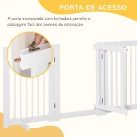 PawHut Barreira de Segurança para Cães em Madeira Dobrável para Escadas e Portas para Cães Pequenos e Médios de 4 Painéis 204x36x75 cm Branco(m-5)