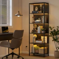 HOMCOM Bibliothèque étagère de rangement à 5 niveaux avec éclairage LED 7 couleurs, structure en acier, 60 x 30 x 179 cm, noir(m-10)