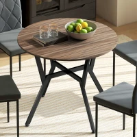 HOMCOM Table de salle à manger rond, table de cuisine, deux places, cadre en acier, dim. Ø 90 x 76H cm, marron, noir(m-2)