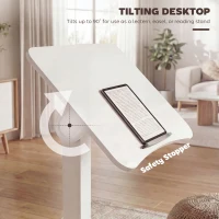 HOMCOM Regulowane Biurko Stojące, Mobilne Biurko z Regulowanym Blatem, Blokada Bezpieczeństwa, Kółka, Białe(m-5)