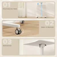 HOMCOM Höhenverstellbarer Stehschreibtisch, Rollbarer Schreibtisch mit neigbarer Tischplatte, Sicherheitsstopper, Rollen, Weiß(m-6)