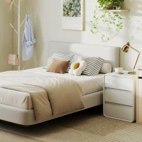 HOMCOM Tête de lit murale en lin, 140 x 60 cm, tête de lit suspendue rembourrée pour chambre à coucher, crème(m-9)