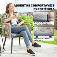 Outsunny Conjunto de 2 Cadeiras de Jardim Exterior em Vime com Almofadas Apoios de Braço e Estrutura de Aço 54x65x80 cm Cinza(m-6)